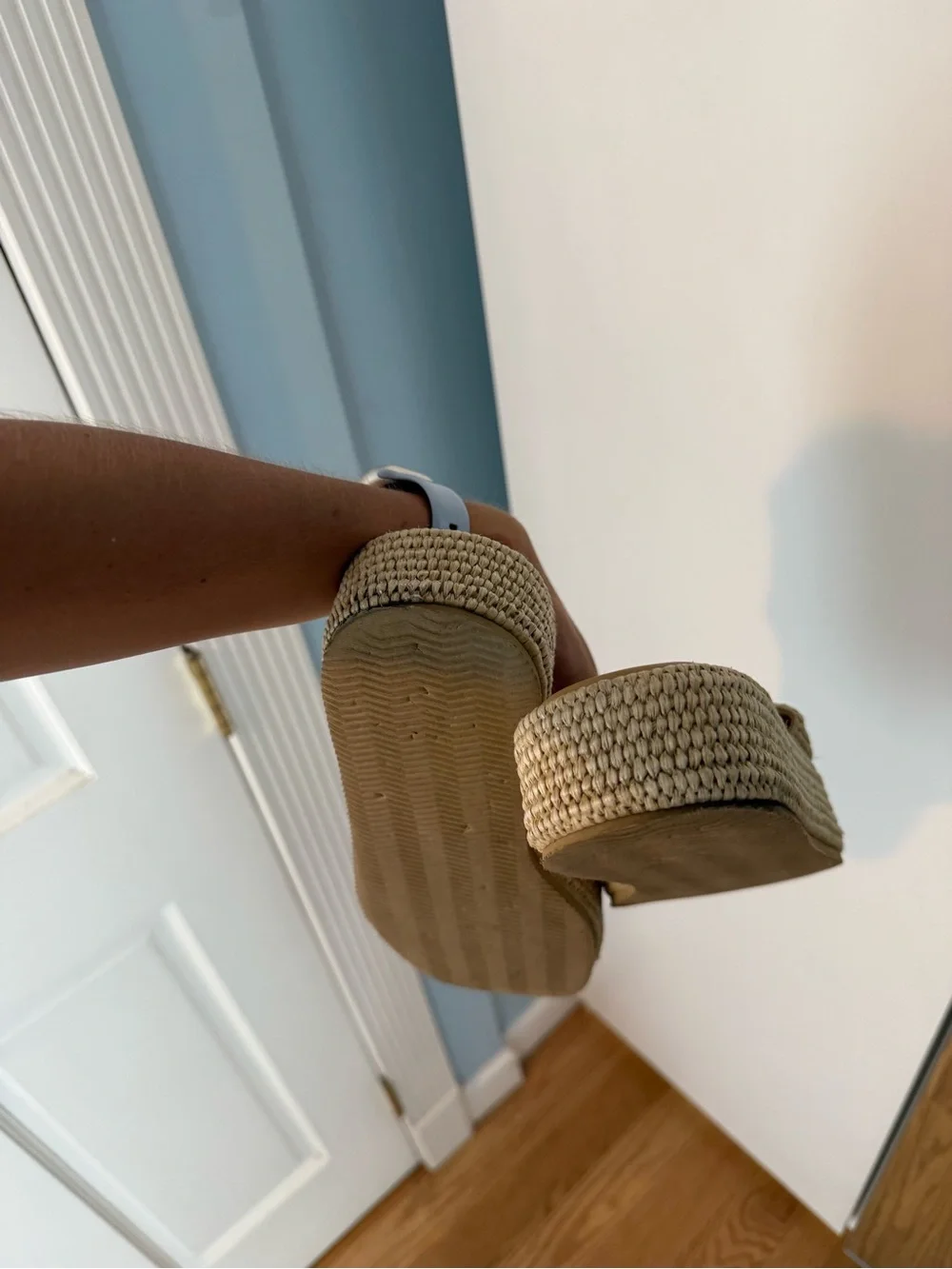 Woven Slide Platform Sandals in Beige